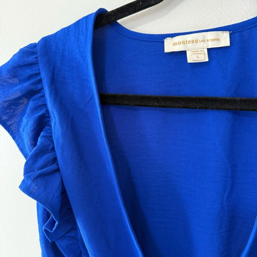 Monteau Royal Blue Ruffled Blouse - Picture 2 of 3